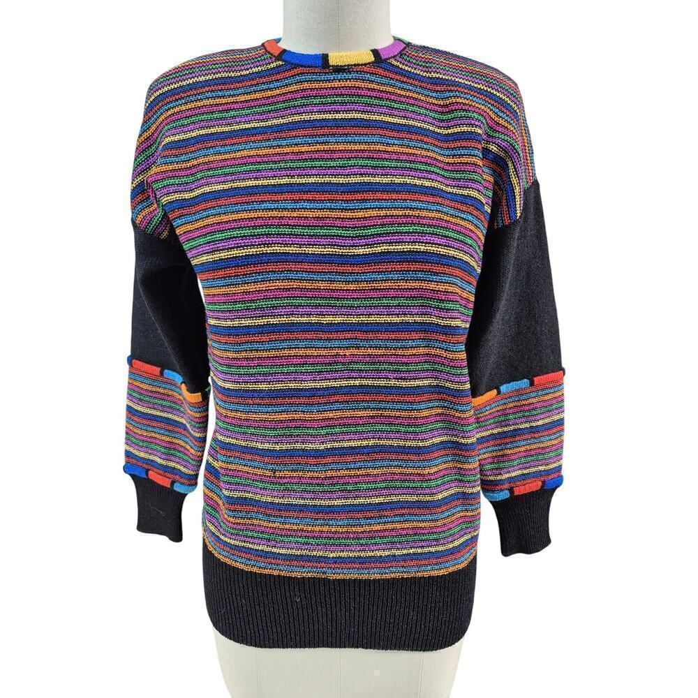 VTG 80s 90s  Antonella Preve Colorful Striped Sweater Sz S